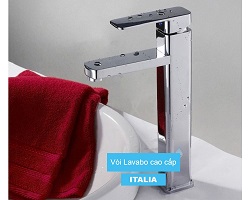 Vòi Lavabo nóng lạnh (Trụ vuông, chân cao) Hợp kim + 2 dây cấp - Hàng Cao cấp ITALIA